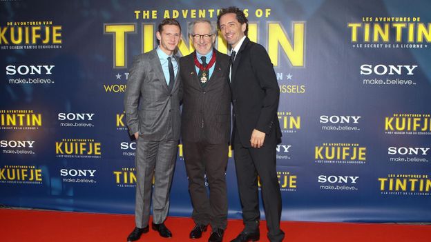 Steven Spielberg et deux des acteurs de "son" Tintin.