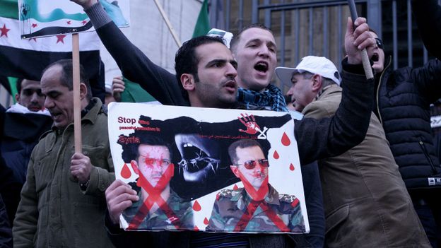 Manifestation du comité de soutien à la révolution syrienne, le 8 janvier 2011 à Bruxelles.