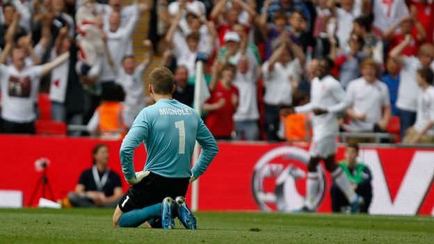 Mignolet à genou après le but de Welbeck