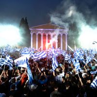 Dernier meeting pour la droite conservatrice en Grèce, avant le scrutin du 6 mai
