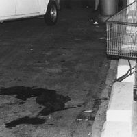 Une photto prise après le hold up sanglant dans une grande surface de Braine-l'Alleud, le 27 aout 1985.