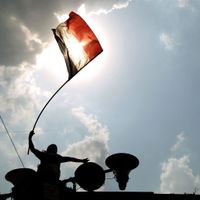 Un supporter de Mohamed Morsi agite un drapeau