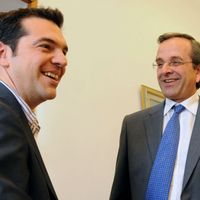 Alexis Tsipras (à gauche), leader de la gauche radicale, et Antonis Samaras, leader de la droite conservatrice, les deux favoris pour ce scrutin grec du 17 juin.