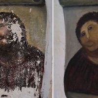 La Christ de Borja, avant, et après sa restauration.