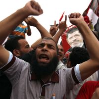Des supporters des Frères msusulmans sur la place Tahrir au Caire
