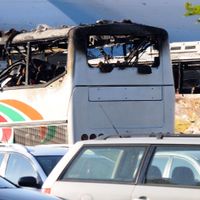 Photo des bus détruits à l'aéroport de Bourgas